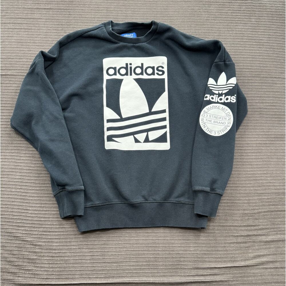 Adidas Sweatshirt Mens Small Crewneck‎ Zip Hem Pullover Trefoil Graphic Athletic